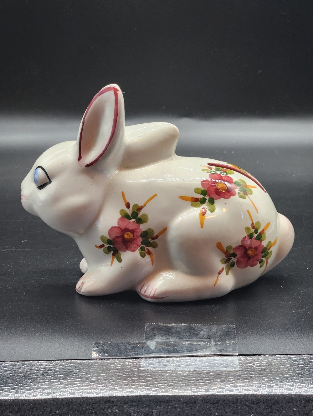 Vintage Andrea By Sadek Hand-Painted Floral Ceramic Bunny Coin Bank
